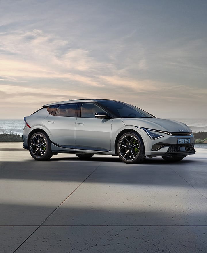 법인 주차장에 정렬된 EV6 GT fleet 전경 (실제 출고 차량)